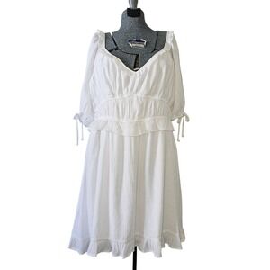 Trixxi Francescas White Puff Sleeve Smocked Ruffle Mini Dress XL NWT Cottagecore